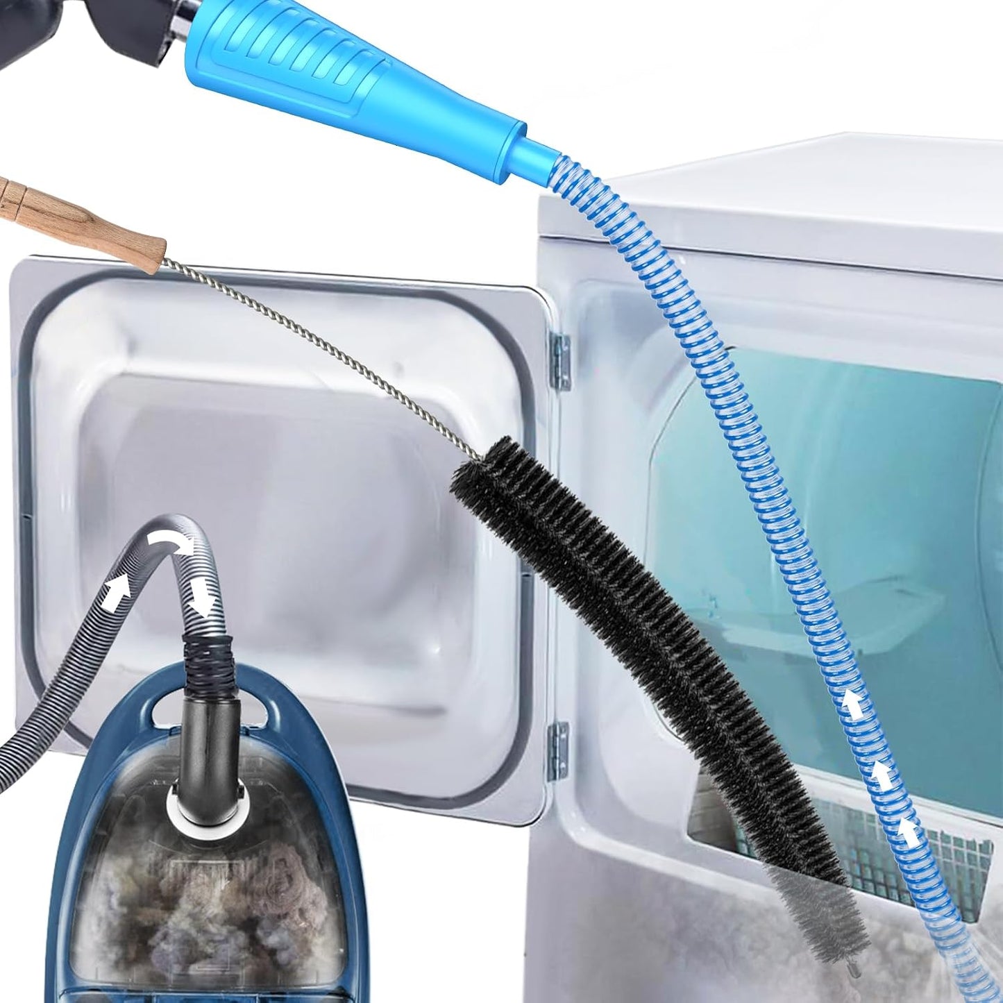 Sealegend 2Pcs Dryer Vent Cleaner Kit - Vacuum Hose Attachment & Brush Blue | Fits Most Vacuums, Slim Round Hose Reaches Tight Spaces, Removes Stubborn Lint & Dust from Dryer Vents, Filters, Coils