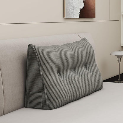 Headboard Wedge Pillows for Sitting Up in Bed Rest Adult，Triangular Upholstered Stuffed Reading Pillow for Sofa Couch Back Cushions Lumbar Body Support Dorm Bedroom（King，Corduroy Gray）