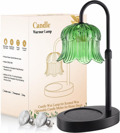 Candle Warmer Lamp Adjustable Timer - Electric Flower Glass Candles Light | Height Adjustable Dimmable Vintage Base Modern Wax Candles Jar Top Warmers Wax Melts Birthday Women Mom House Warming Gifts