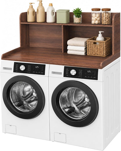 Royxen Washer Dryer Countertop with Extra Tall Shelf, 19" Height Washer and Dryer Topper, Laundry Countertop with Non-Slip Pads, Universal Fit for Laundry Room Organization, Walnut