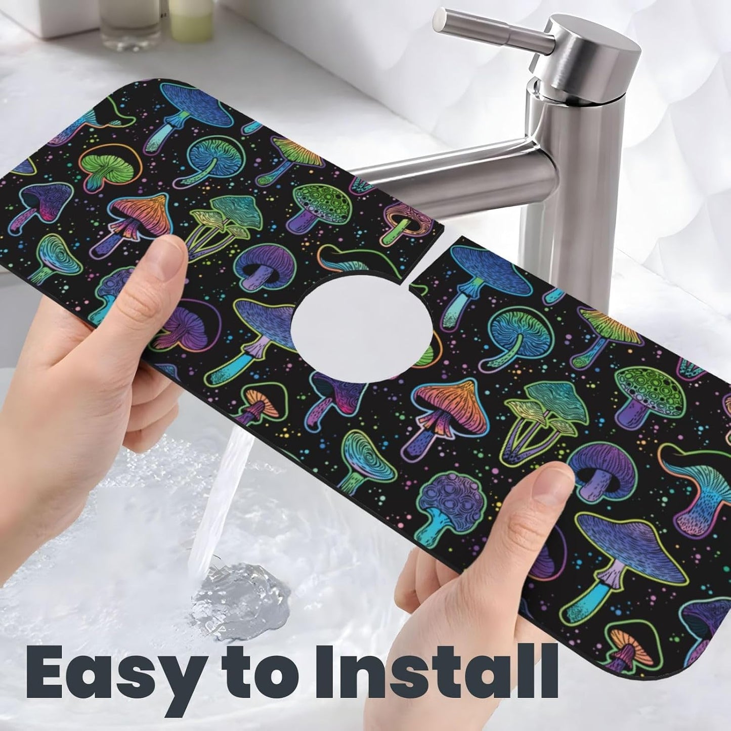Abstract Flower Blooming Floral Watercolor Kitchen Sink Splash Guard Faucet Mat Super Absorbent Fast Drying Mat Sink Gadgets-Fast Drying Pad Sink Mat For Kitchen Bathroom (15" X 5.5" )