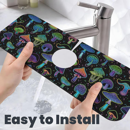 Abstract Flower Blooming Floral Watercolor Kitchen Sink Splash Guard Faucet Mat Super Absorbent Fast Drying Mat Sink Gadgets-Fast Drying Pad Sink Mat For Kitchen Bathroom (15" X 5.5" )
