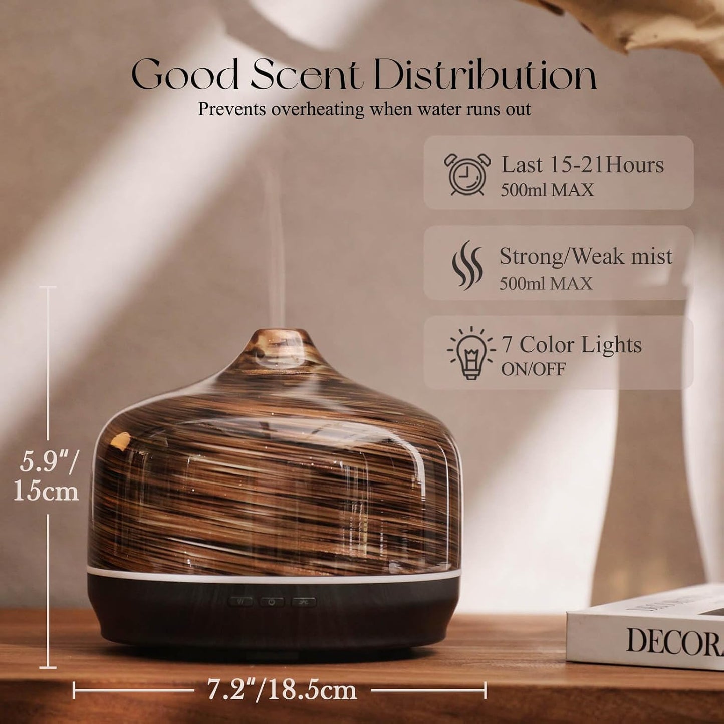 Porseme 500ml Glass Essential Oil Diffuser Aromatherapy Ultrasonic Cool Mist Humidifier 15-21 Running Hours Waterless Auto-Off Air Diffusers for Sleeping Yoga Working Spa(Light Blue)