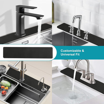 Customizable Kitchen Sink Faucet Mat: 30"Lx5.5"W Absorbent Splash Guard | Non-slip Fabric Rubber Mat, Cut to Fit Oval Rectangle Square Faucet & 2,3,4 Holes Irregular Sink with Soap Dispenser Air Gap