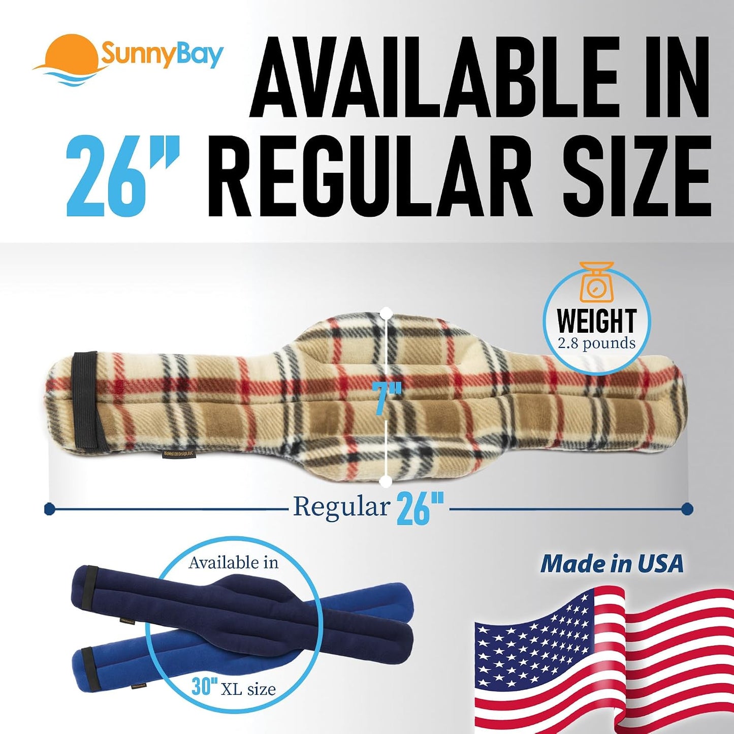 SunnyBay Microwave Heating Pad, Microwavable Heated Neck and Shoulder Wrap, Hands-Free Weighted Moist Hot or Cool Pack, Soft Fleece Cover and Flaxseed Filling, 26 Inch Length, SkyBlue