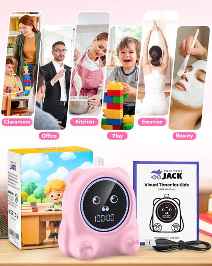 Visual Timer for Kids, 100 Min, Rechargeable Countdown Timers, Adjustable Sound Alert, Adjustable Brightness, Productivity Timers for ADHD, Silent Operation, Desk Time Management Tool for Toddler