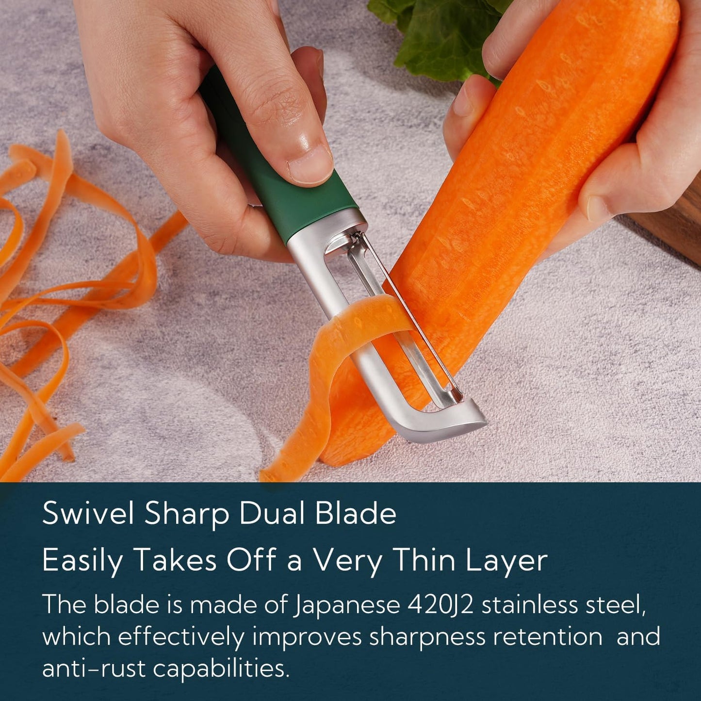 KITCHENDAO Swivel Vegetable Potato Peeler for Kitchen -Durable Japanese 420J2 Stainless Steel Sharp Dual Blade- Built-in Eye Remover, Ergonomic Soft-touch Handle - Dishwasher Safe-Black
