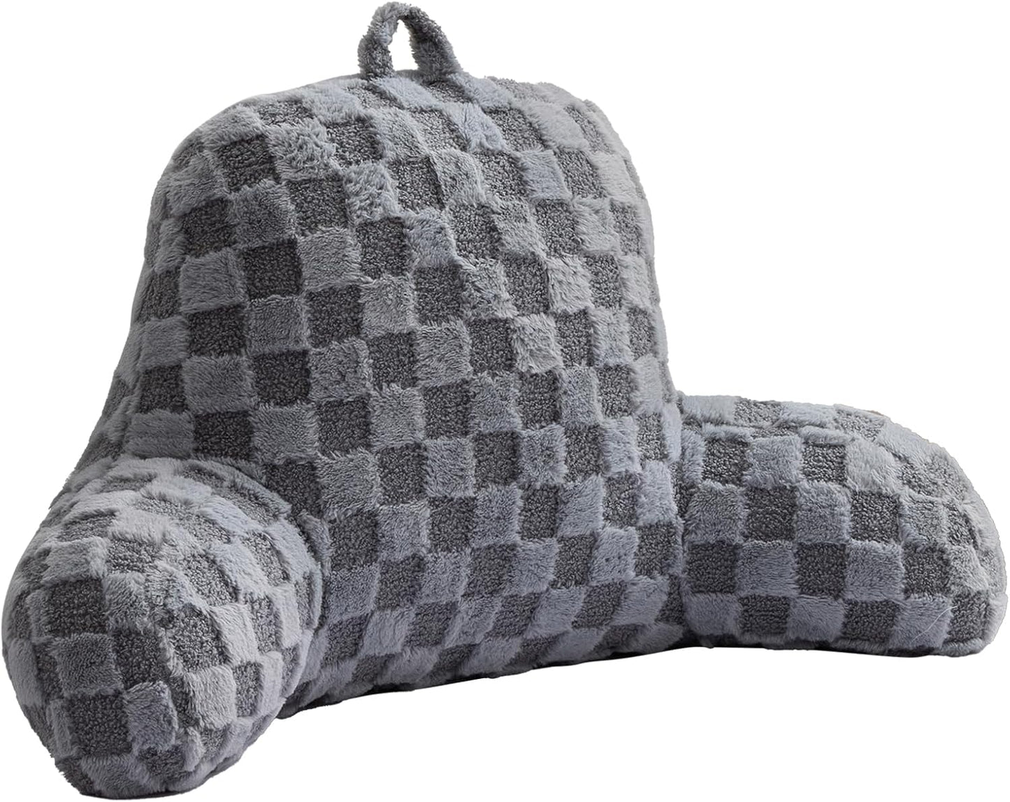 Aimuan Reading Pillow Checkered Bed Rest Wedge Backrest Checkerboard Pillow with Arms Back Support for Sitting Up in Bed Cushion Incline Rest Sleeping Snoring Pillow (Beige,Large)