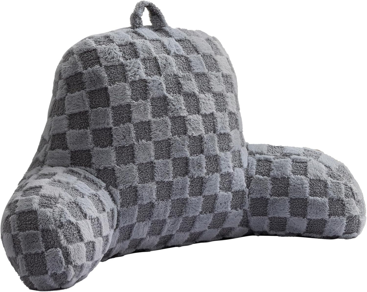 Aimuan Reading Pillow Checkered Bed Rest Wedge Backrest Checkerboard Pillow with Arms Back Support for Sitting Up in Bed Cushion Incline Rest Sleeping Snoring Pillow (Beige,Large)