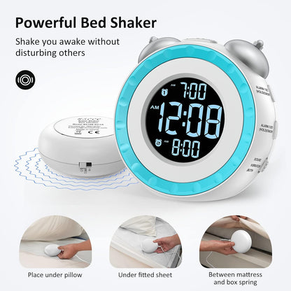 uscce Loud Dual Alarm Clock with Powerful Adjustable Bed Shaker