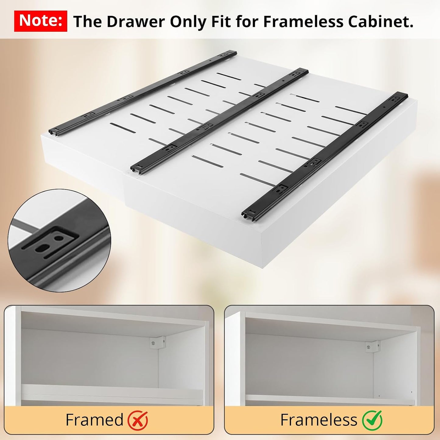 DOMNIU Pull Out Cabinet Organizers Expandable,White,16.9"Depth,2 Pack | Slide Out Drawers for Kitchen, Bathroom, Pantry, Under Sink Storage, Fixed with Adhesive Nano Film (11.6''-17.5'')