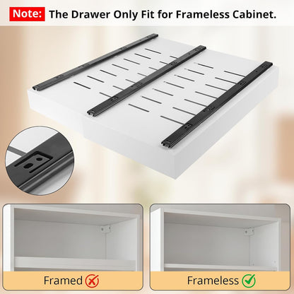 DOMNIU Pull Out Cabinet Organizers Expandable,White,16.9"Depth,2 Pack | Slide Out Drawers for Kitchen, Bathroom, Pantry, Under Sink Storage, Fixed with Adhesive Nano Film (11.6''-17.5'')