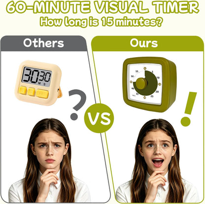 Visual Timer 60 Minute Timer Silent Countdown Clock – No Ticking, Gentle Ring with Mute Option, Timers for Kids Homework Classroom Management Kitchen Pasta, Adult Pomodoro & Deep Work, Purple