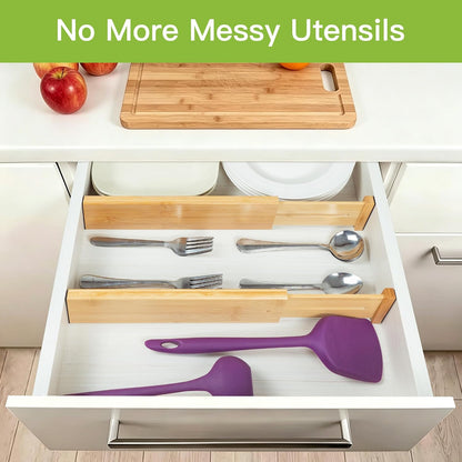 Utoplike 4 Pcs Bamboo Kitchen Drawer Dividers, Large Drawers Organizers | Adjustable Spring Loaded Expandable Organization, Works in Dresser, Bathroom, Bedroom, Office, Fit 17.8"-20.6" Drawer, 2.4"H