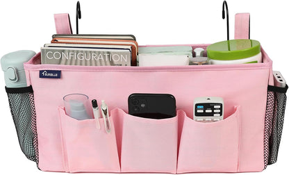 Surblue Bedside Organizer with Hook Bedside Caddy Hanging Storage Bag with Adjustable Straps and Water Bottle Holder for Home College Dorm Bunk Bed Accessories, Crib Bed Rails, Hospital Bed, Black