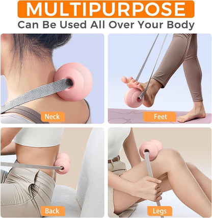 VICSKY Peanut Massage Ball with Handles & Pull Strap - Dual Trigger Point Therapy for Feet, Legs, Neck, Muscle Pain Relief, Myofascial Roller with Adjustable Strap (Pink)