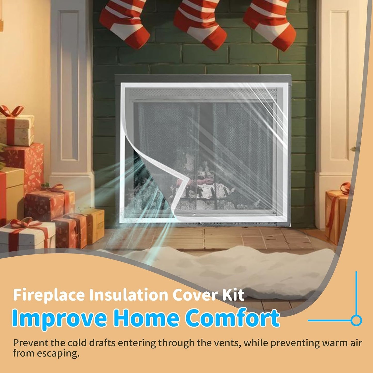 Air Jade Fireplace Cover, Insulation Fireplace Draft Stopper Fits up to 39"×78", Clear, Tear Resistant Plastic Fire place Draft Cover, Keeps Drafts Out & Stops Heat Loss