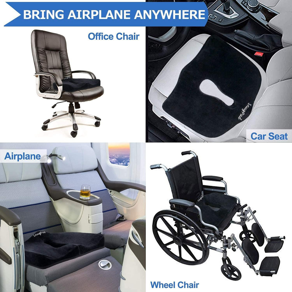 Orthopedic Memory Foam Seat Cushion for Office Chair Sciatica Tailbone Back Pain Relief Sitting Pillows - Truck Driver Cars Front Seats Pillow Wheelchair Kitchen Chairswith with No-Slip Bottom