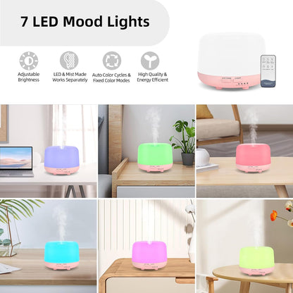 300ML Remote Control Air Diffusers for Essential Oil, Aroma Ultrasonic Scent Diffuser, Aromatherapy Humidfier Diffuser, 7 Color Changing LED Light, Auto-Off, Timer for Home, Room, Office, Kids