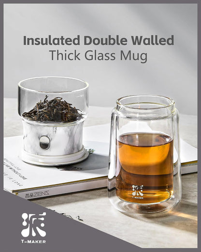 ZENS Glass Infuser Teapot, One Touch Tea Maker for Loose Leaf Tea, Walnut