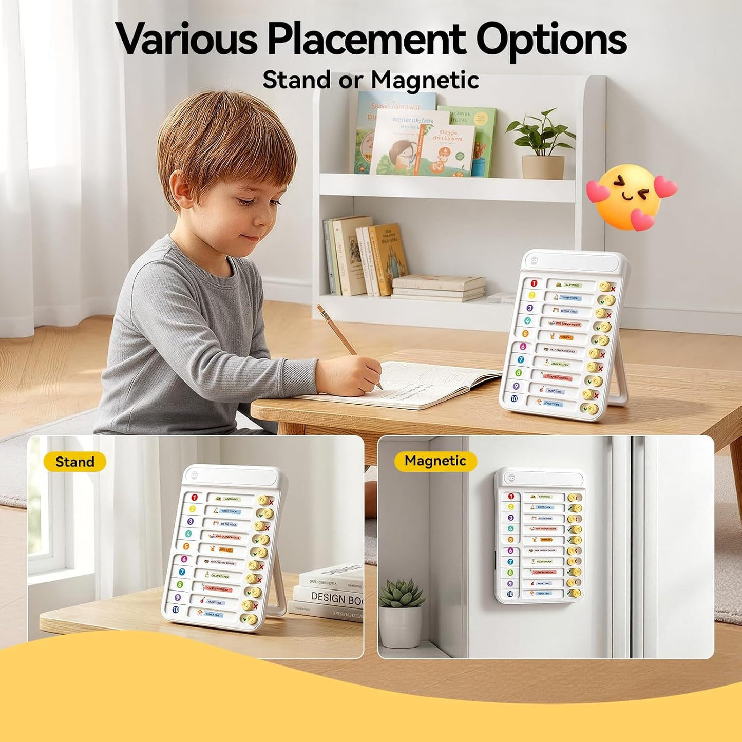 Chore Chart for Kids with Timer, 21 PCS Checklist Magnetic Schedule Board, ADHD Tools with 99-Min Countup/Down Visual Timer, Bedtime/Morning/Daily Routine Chart Dry Erase to Do List with Slider(White)