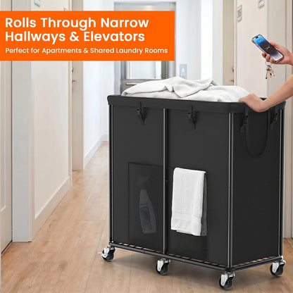 Laundry Hamper with Wheels, 150L Rolling Laundry Basket with Bag & Handles | Sturdy Metal Frame | Removable Bag | Large & Tall Dirty Clothes Hampers for Laundry Room, Bedroom, Dorm, Bathroom-Black