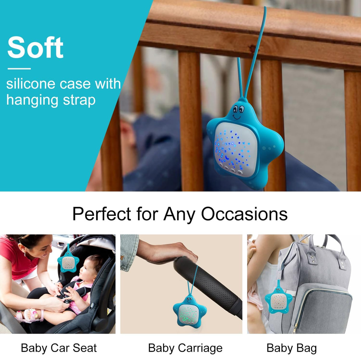 Portable White Noise Sleep Soother Baby Sound Machine with Star Projector