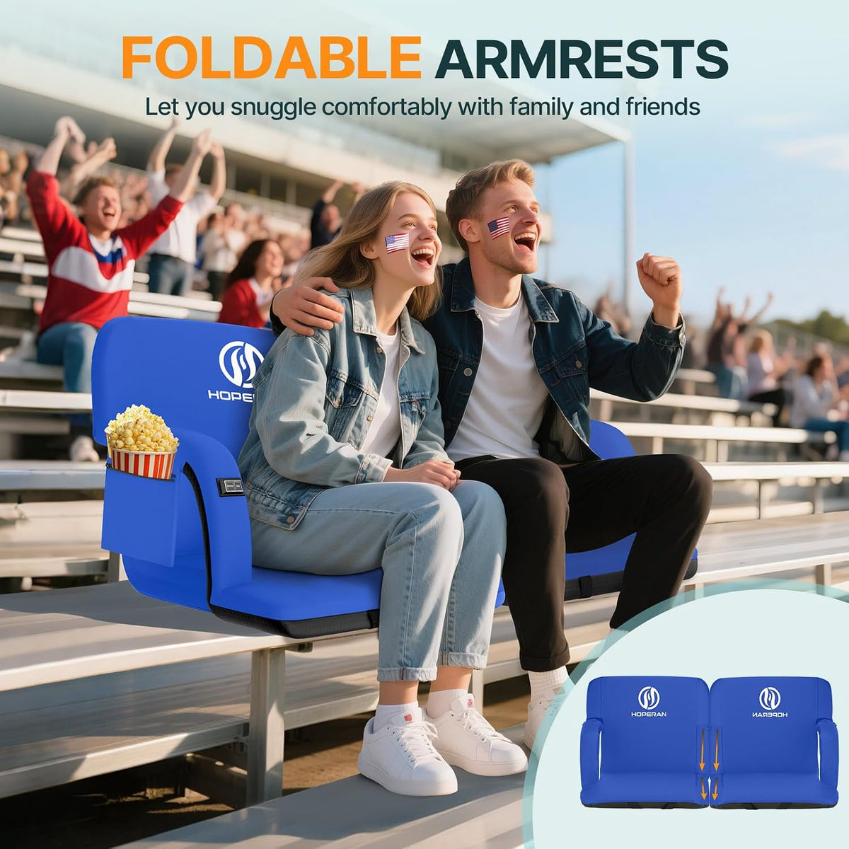 HOPERAN 25in Heated Stadium Seats for Bleachers, Dual Control, 2 PCS, Black