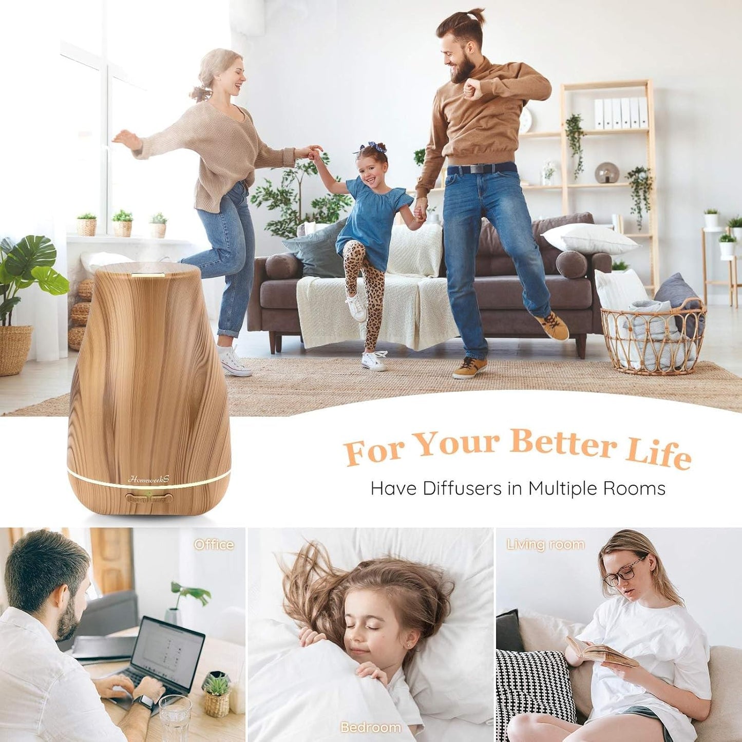Homeweeks Diffusers, 100ml Colorful Essential Oil Diffuser with Adjustable Mist Mode, Auto Off Aroma for Bedroom/Office/Trip (100 ML 1 Pack)