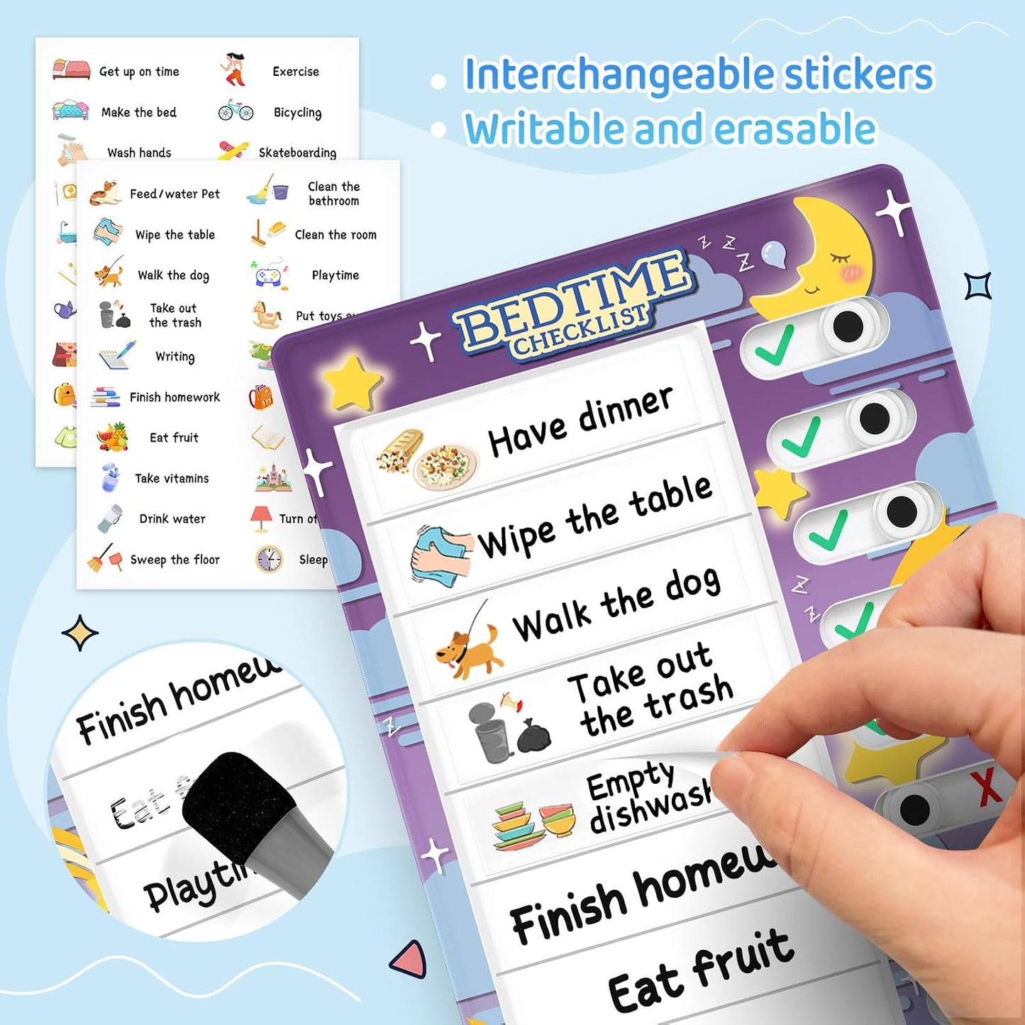Chore Chart for Kids: Dry Erase to Do List, Morning/Bedtime Routine Chart, Magnetic Checklist, Toddler Visual Schedule, Daily Behavior Chart for Fridge