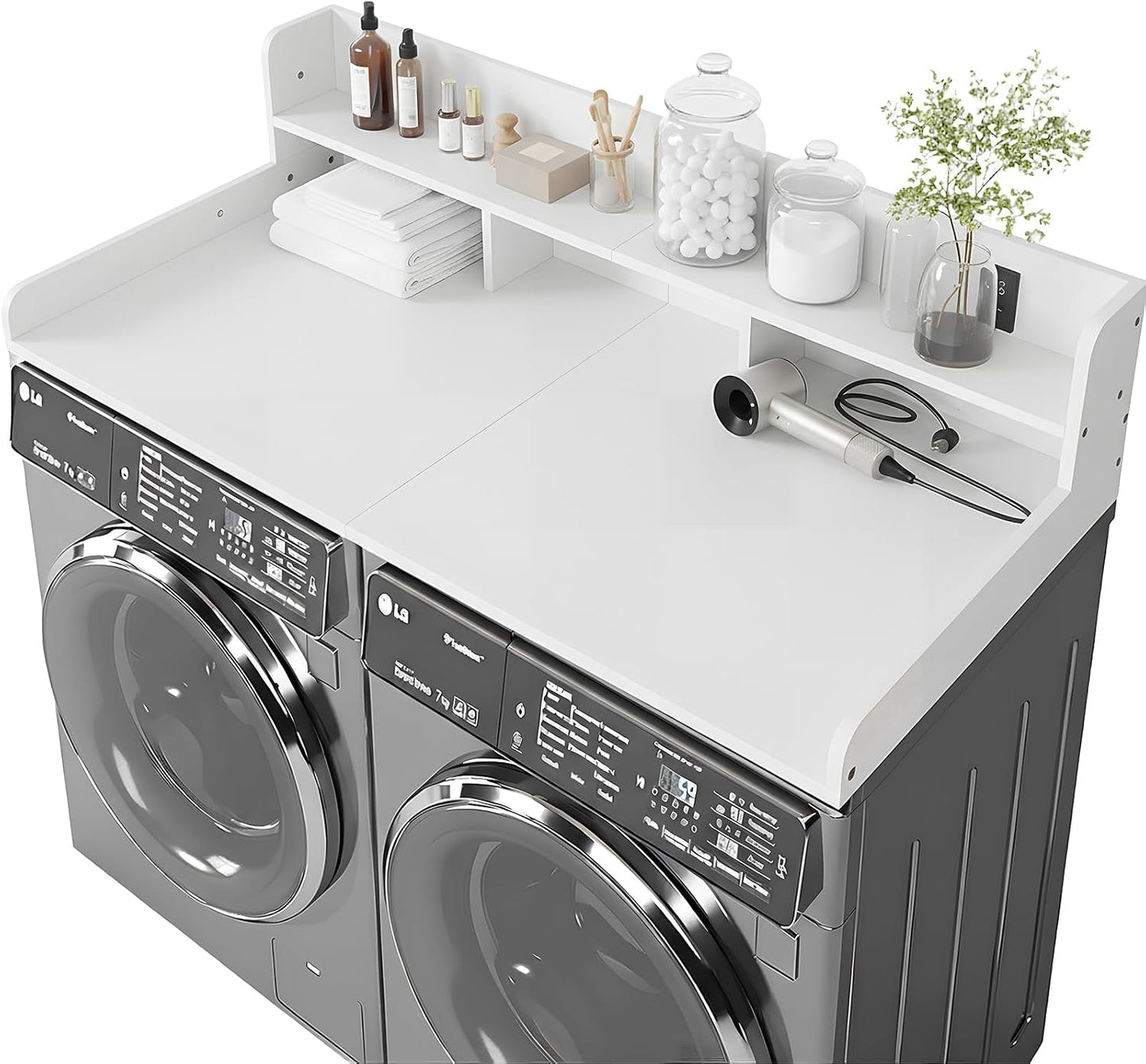 Washer Dryer Countertop with Shelf, 2-Tier Laundry Countertop Over Washer and Dryer, 54" x 27.55" Wooden Table for Folding Clothes for Laundry Room Organization and Storage (Oak)