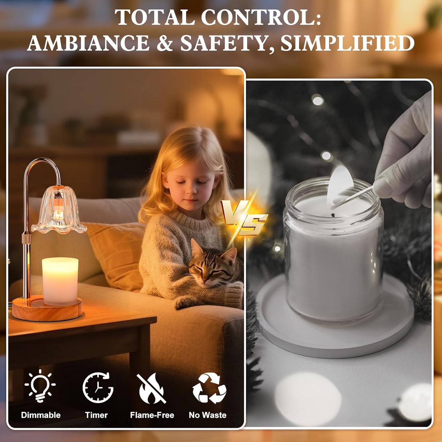 Candle Warmer Lamp Electric Timer: Dimmable Candles Warming Lamps - Height Adjustable Burner Jar - No Flame Scented Melts Wax - All Candle Jars Home Decor Table Light