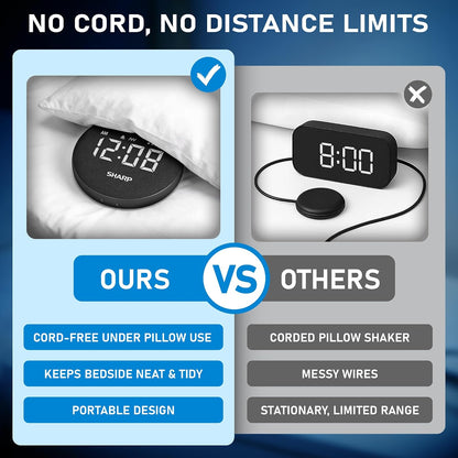 Sharp Vibrating Alarm Clock for Heavy Sleepers with Loud Bed Shaker