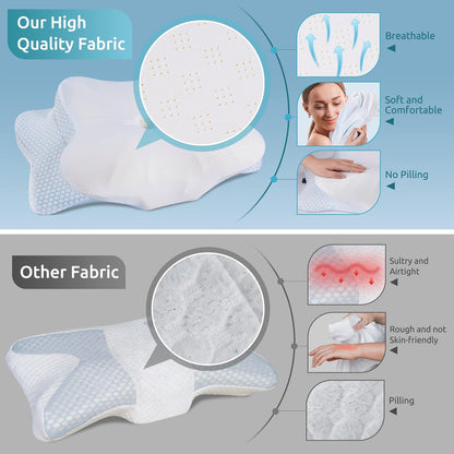 DONAMA Contour Cervical Neck Pillow for Neck Pain Relief | Queen,Ergonomic Dual-Height,Odorless Memory Foam,Side/Back/Stomach Sleepers,Cooling Hypoallergenic Cover,OEKO-TEX Certified
