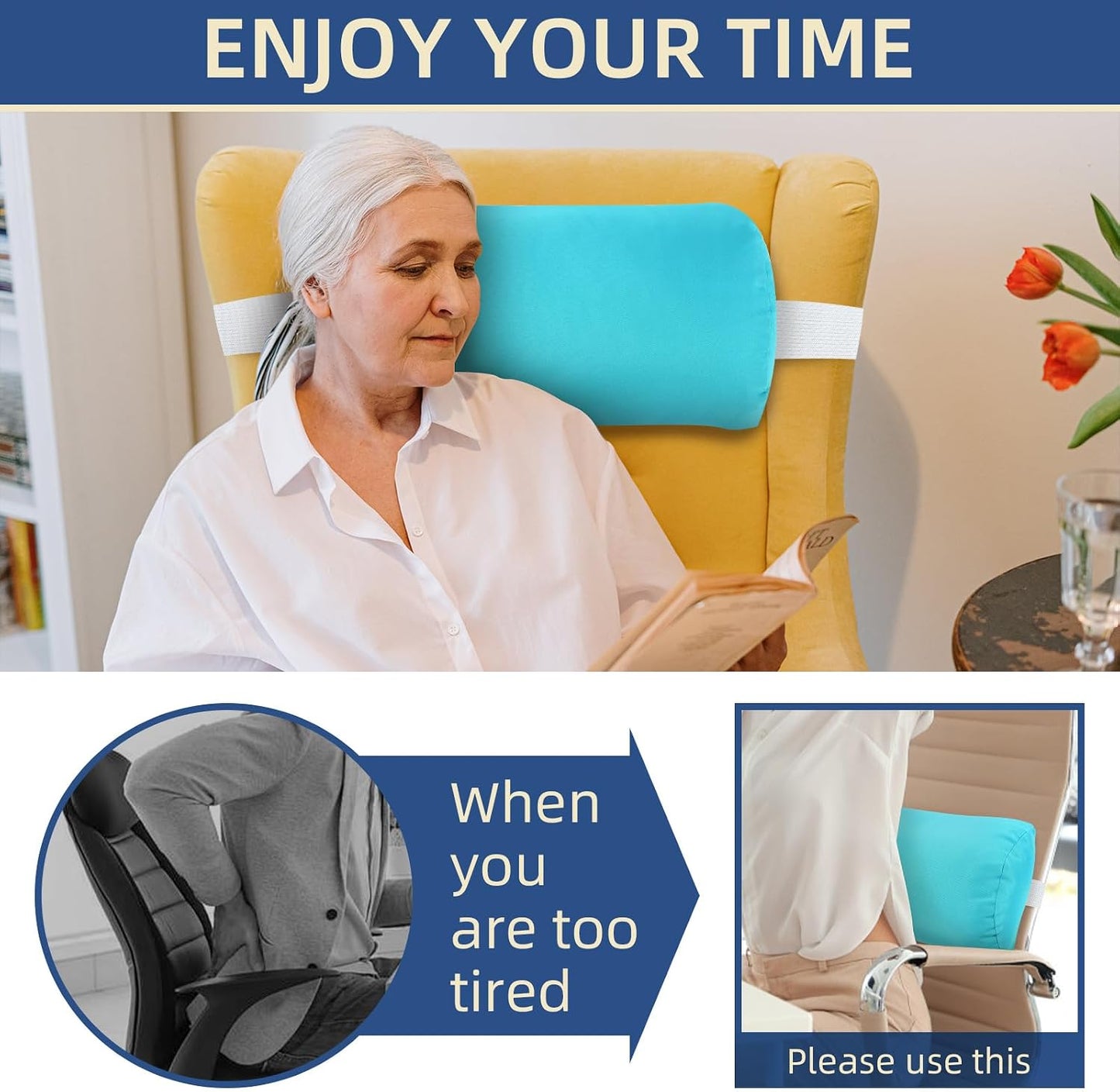 Headrest Pillow for Patio Chaise Lounge, 2 Packs Head Pillow with Elastic Band for Zero Gravity Lounge Chair, Head Neck Rest Pillow Lumbar Pillow, Beige