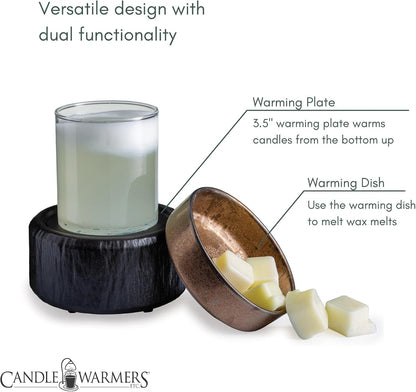 Candle Warmers ETC 2-in-1 Candle and Fragrance Warmer for Warming Scented Candles or Wax Melts and Tarts with to Freshen Room, Pewter Walnut
