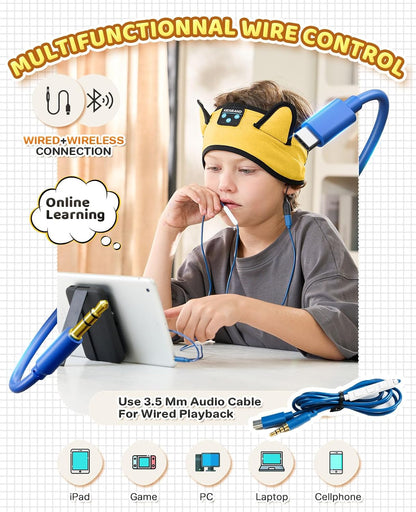 KIDSBAND Kids Bluetooth Headphones, Sleep Headband [Wireless & Wired Playback 2in1] Foldable Headphones for School/Travel/Tablet/Sleep