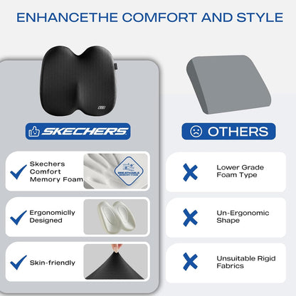 Skechers Seat Cushion, Ergonomic Memory Foam Cushion for Long Sitting Hours on Office & Home Chair, Car Seat Cushion for Sciatica, Coccyx Cushion,Brown