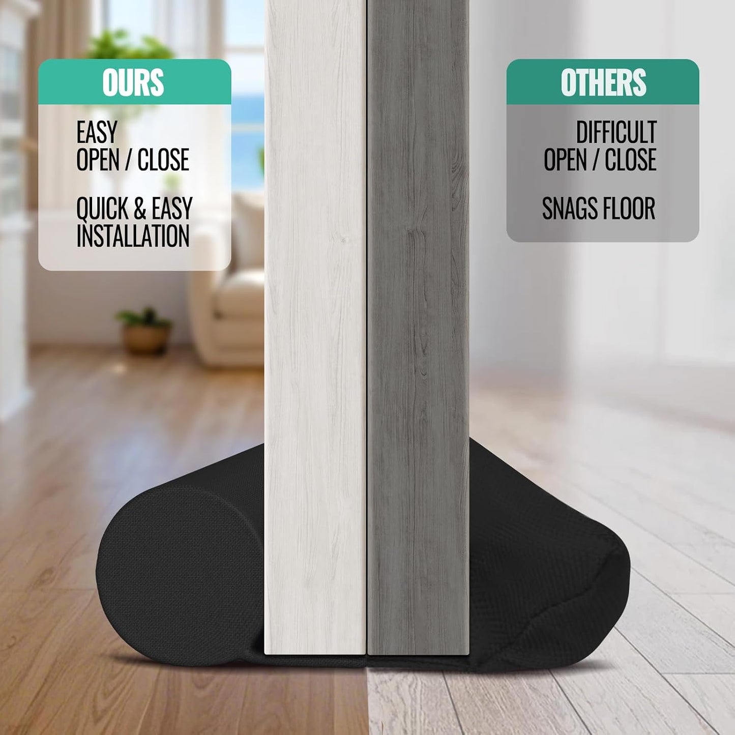 Under Door Draft Stopper - Door Sweep Gap Filler Seal 36 Inch Black | Adjustable Fit Most Doors, Machine Washable Fabric, Quick Setup, Noise Blocker, Draft Seal, Dust Insect Block, Energy Saving
