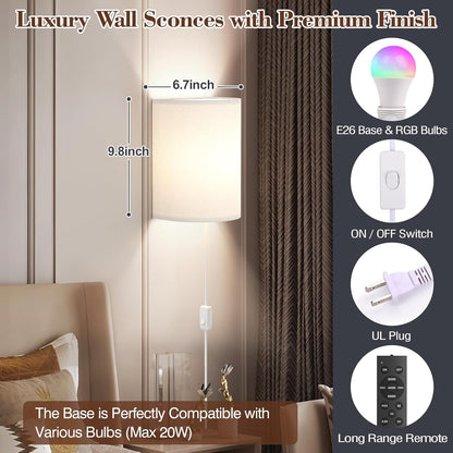 Battery Operated Rechargeable Wall Sconce Set of Two with 10000mAh Battery