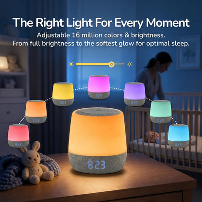 Babysense Baby Sound Machine with Night Light for Sleeping - Smart Portable Nursery White Noise Machine for Babies & Kids, Free App, No Subscription, 28 Sounds, Ok-to-Wake Alarm Clock, Sleep Timer