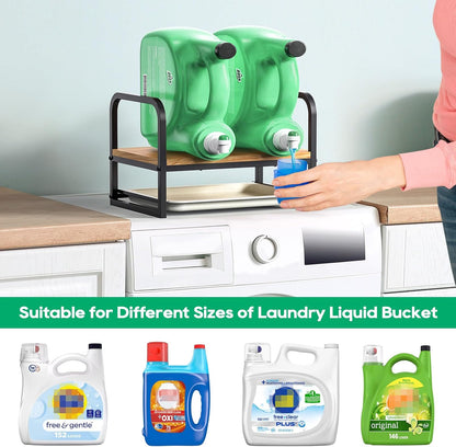 Laundry Detergent Holder Stand, Liquid Detergent Dispenser Shelf Organizer with Cleanable Drip Tray, Liquid Holder Stand Catcher for Laundry Room Organization and Storage (Flat-BlackWhite)
