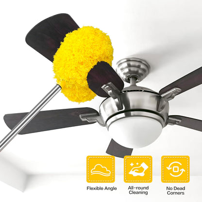 Ceiling Fan Cleaner Duster Reusable Microfiber Ceiling Fan Blade Cleaner Removable Duster with Extension Pole Adjusts 13 to 49.7 Inch for Cleaning Walls Bookshelves Furniture Door Window Top (Blue)