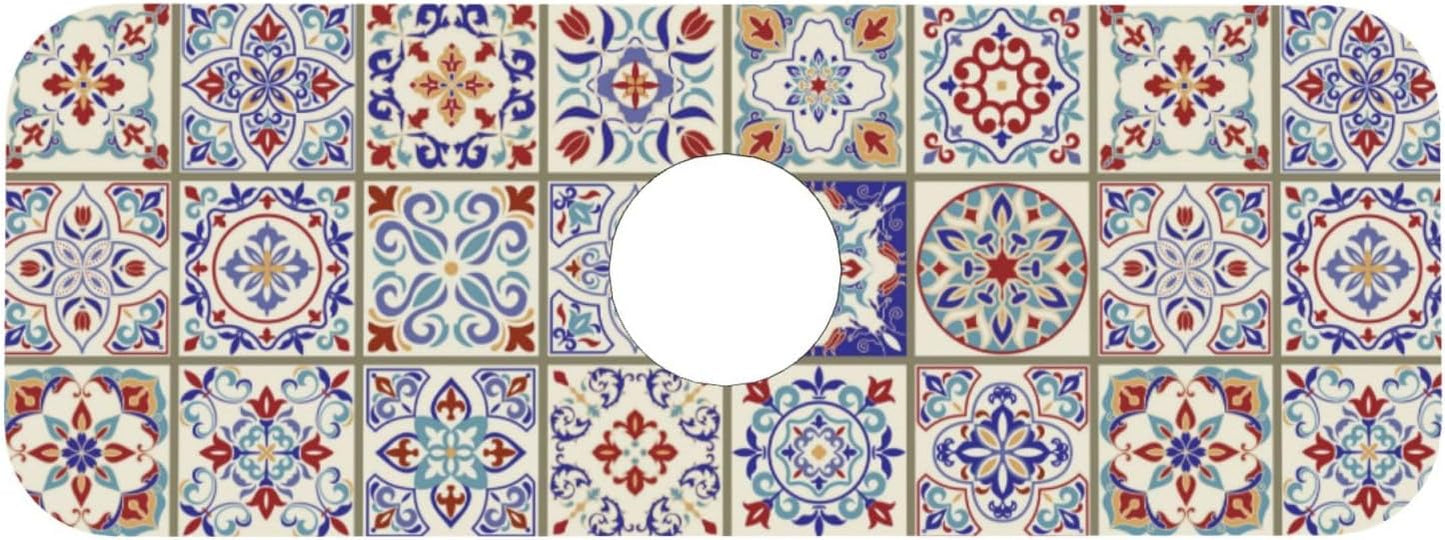 Aquamarine Blue Mexican Tiles Faucet Splash Guard Mat for Kitchen Sink 15x5.5" - Colors B