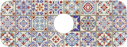Aquamarine Blue Mexican Tiles Faucet Splash Guard Mat for Kitchen Sink 15x5.5" - Colors B