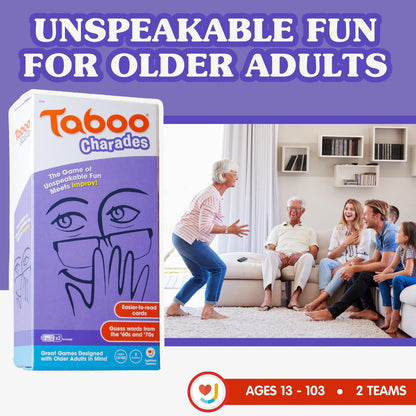 Ageless Games Taboo Charades - Classic Word Guessing & Charades Game for Older Adults - Big Easy to Read Cards for Low Vision - 80 Customizable Word Guess Cards - Fun Family Card Game for Ages 13-103