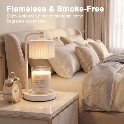 Candle Warmer Lamp with Timer, Modern Farmhouse Candle Warmer for jar Candles, Electric Wax Warmer, Includes 2 Bulbs, Housewarming, Birthday Gift for Women, Mom - White Pleated