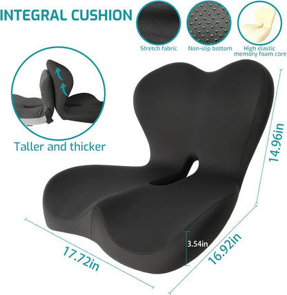 Memory Foam Seat Cushion,Office Chair Cushion with Lumbar Support for Back Pressure Relief, Car Seat Cushion with Adjustable Strap,Sciatica Pad Cushions for Car,Truck, Desk,Gaming Chair