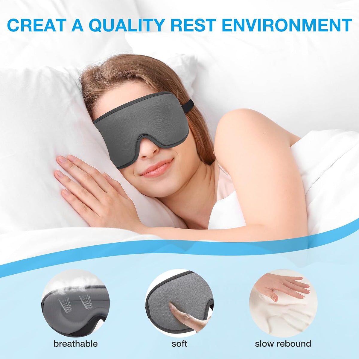 LYSIAN 3D Blackout Sleep Mask for Side Sleepers, 5 Pairs Ear Plugs, Black