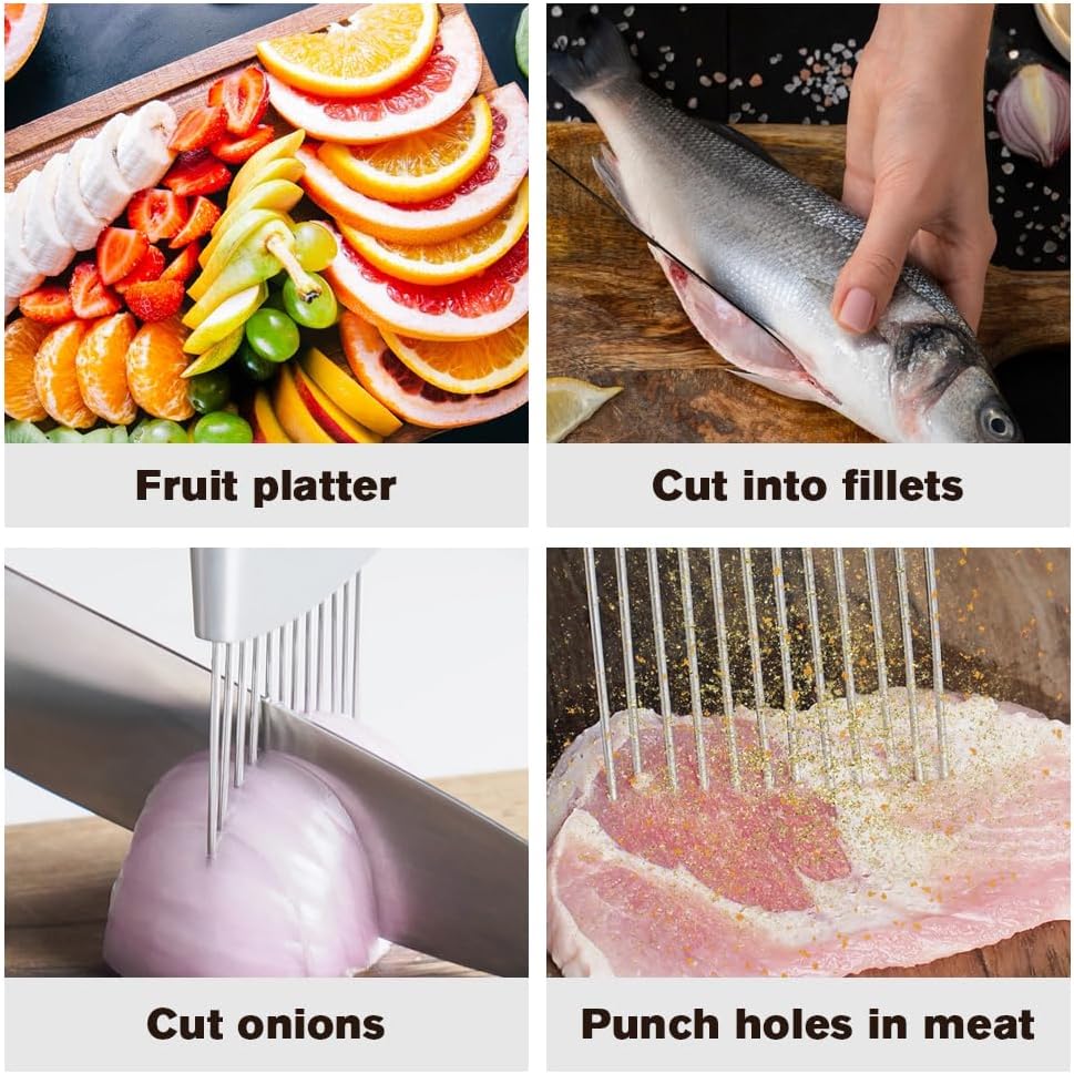 2025 Upgraded Onion Holder for Slicing, Stainless Steel Onion Slice Holder Lemon Slicer Vegetable Cutter, Home Kitchen Tools Onion Holder for Slicing, Meat, Onion, Potato, Tomato (A-1Pcs)